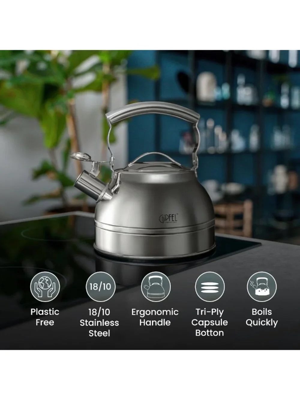 Stovetop Whistling Tea Kettle - 2.3 Quart Stainless Steel Teapot with Ergonomic
